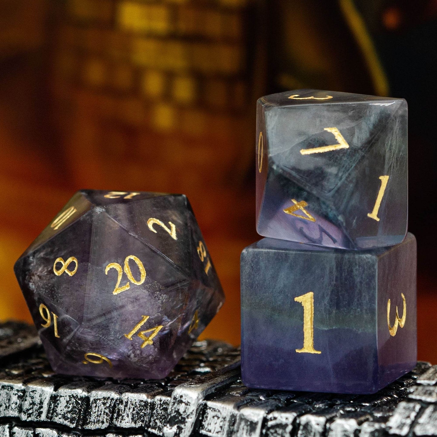 Natural Fluorite Gemstone Dice Set - 