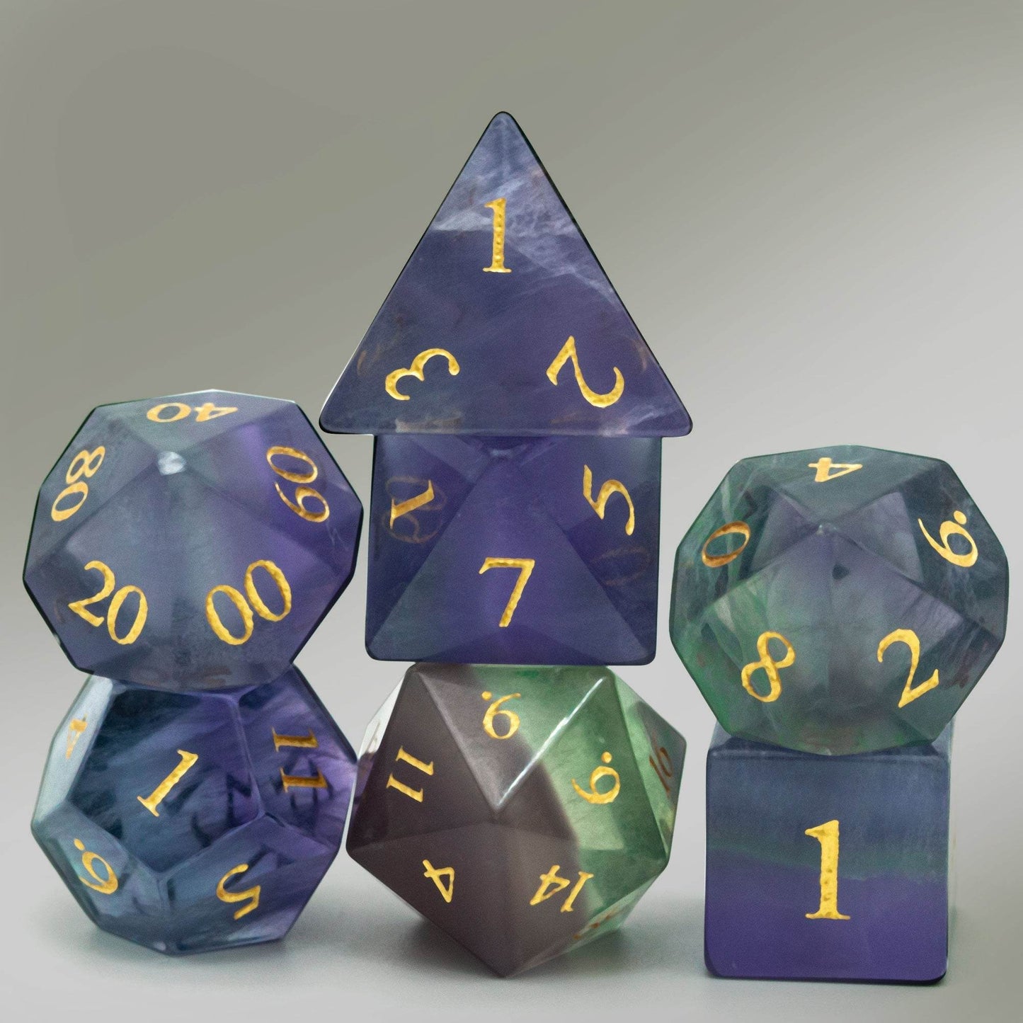 Natural Fluorite Gemstone Dice Set - 