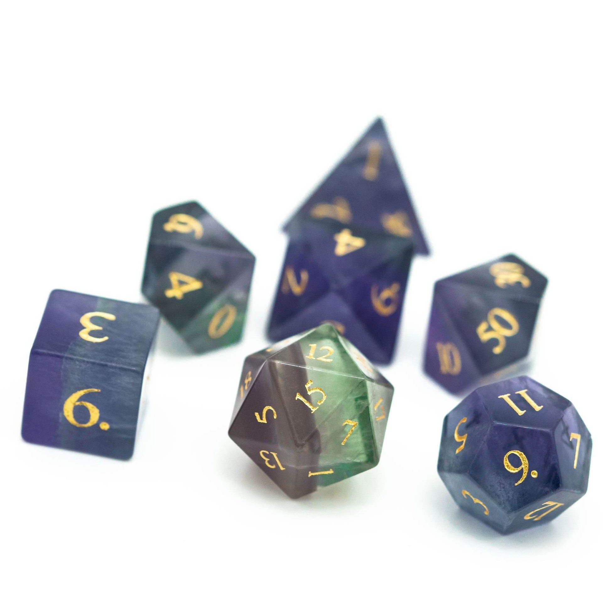 Natural Fluorite Gemstone Dice Set - 