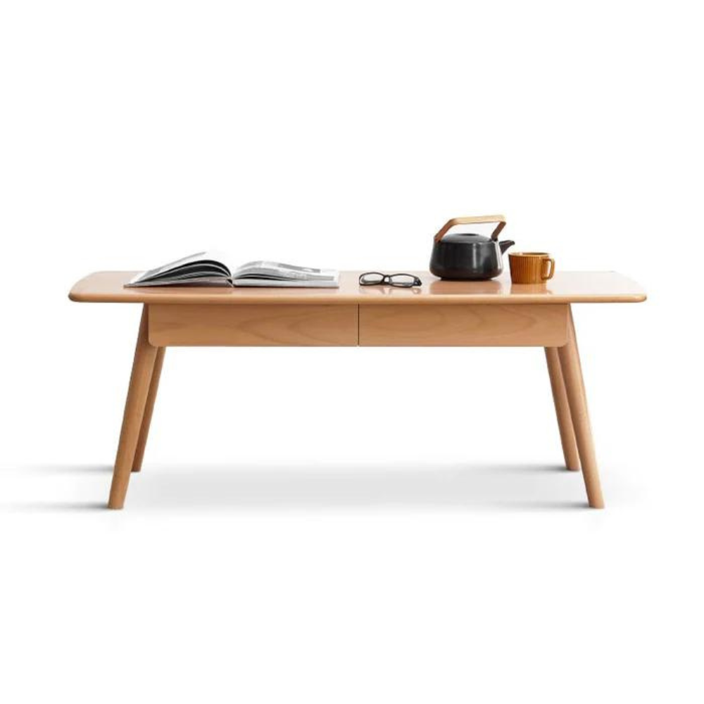 Natural Solid Wood Center Table with Storage Shelf