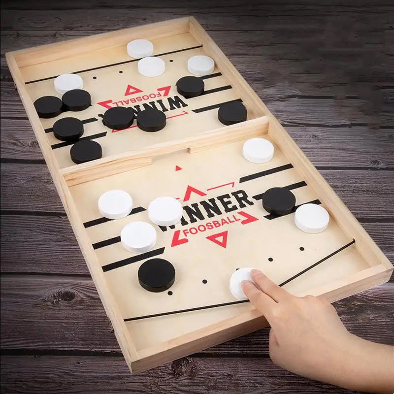 Natural Wood 2 Player Sling Puck Game Interactive Chess Toy Board