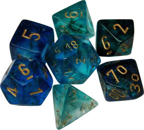 Nebula Polyhedral Luminary Oceanic/Gold 7-Die Set - Role-Players