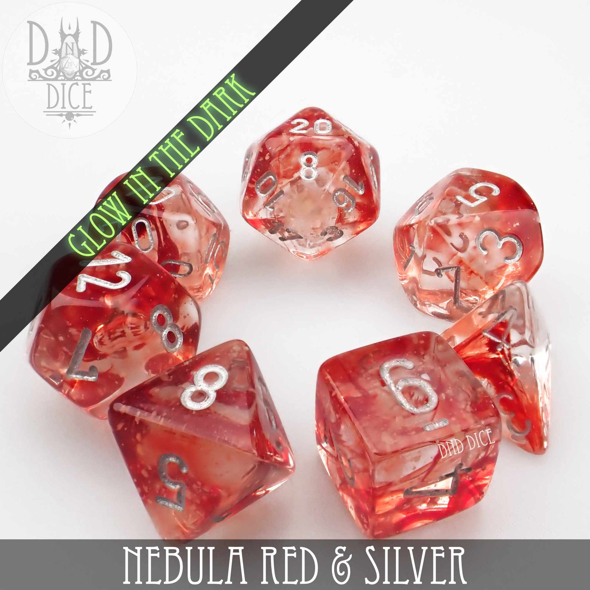 Nebula Red & Silver Dice Set (Glow)