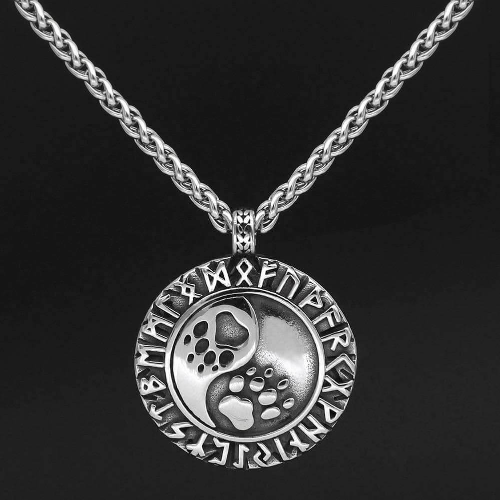 Vikings Runes Bear Paw Stainless Steel Necklace - Necklace with Pendant