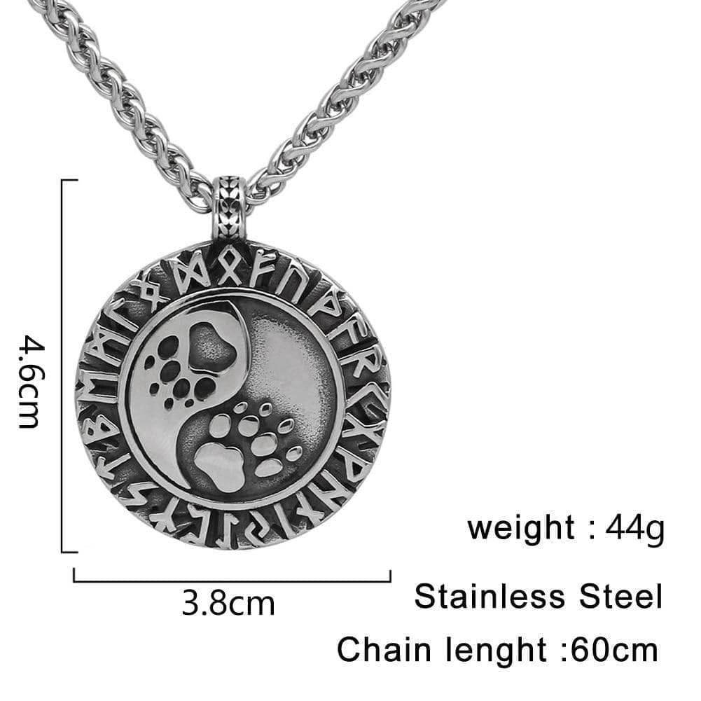 Vikings Runes Bear Paw Stainless Steel Necklace - Necklace with Pendant