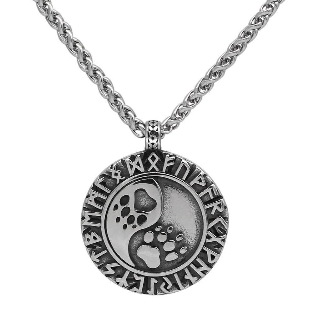 Vikings Runes Bear Paw Stainless Steel Necklace - Necklace with Pendant