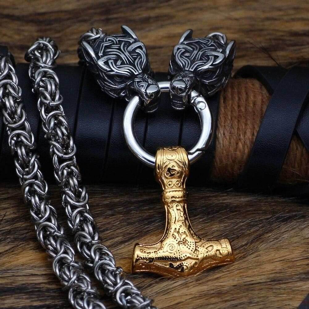 Vikings Wolf Hammer Massive Stainless Steel Chain - Gold Plated / 50 CM | 20 Inches