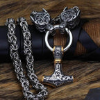 Vikings Wolf Hammer Massive Stainless Steel Chain - Silver with Gold Plated / 50 CM | 20 Inches