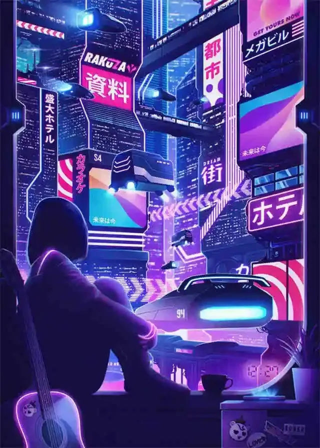 Neon Cyberpunk Dream Future City Poster Aesthetic Wall Art Anime Girl Car Canvas Print Home Decor Kawaii Gaming Room Decoration