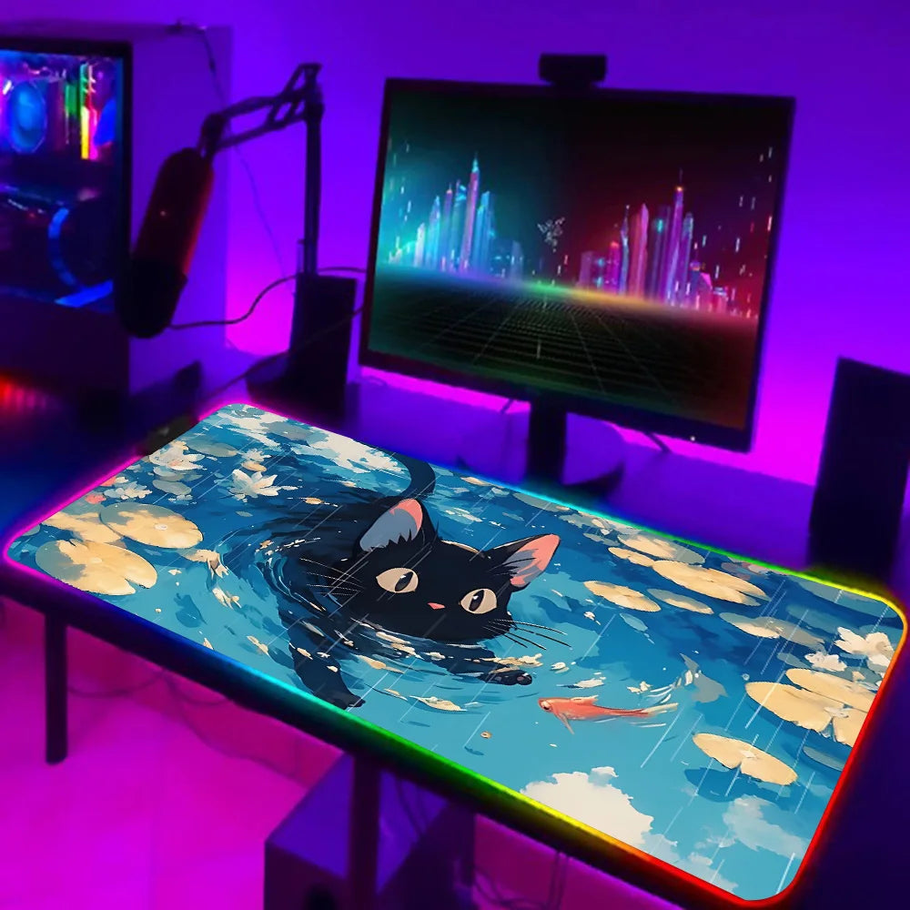 TOPTOY RGB black cat gaming mouse pad - XL LED Anti-Slip