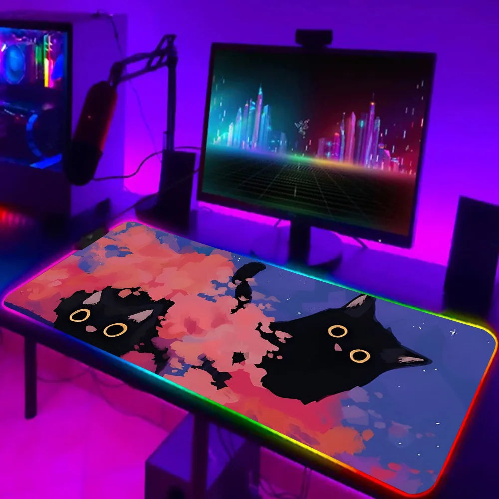 TOPTOY RGB black cat gaming mouse pad - XL LED Anti-Slip