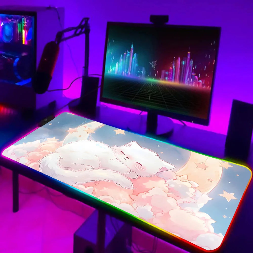 TOPTOY RGB black cat gaming mouse pad - XL LED Anti-Slip