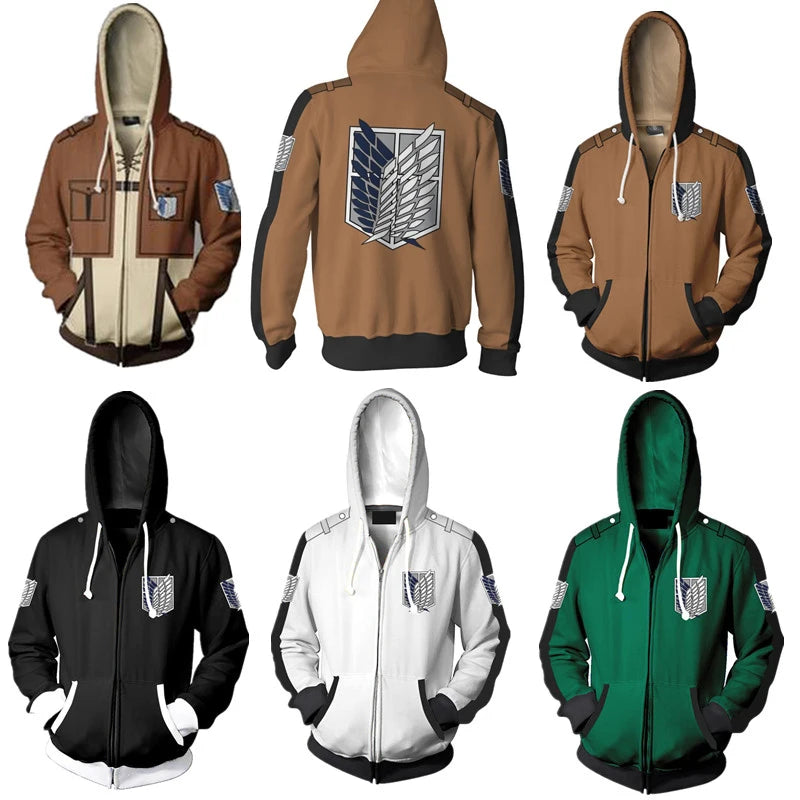 New Anime Attack On Titan hoodie jacket Shingeki no Kyojin Legion Eren cosplay costume Sweatshirts Zipper Hoodies Plus size 5XL