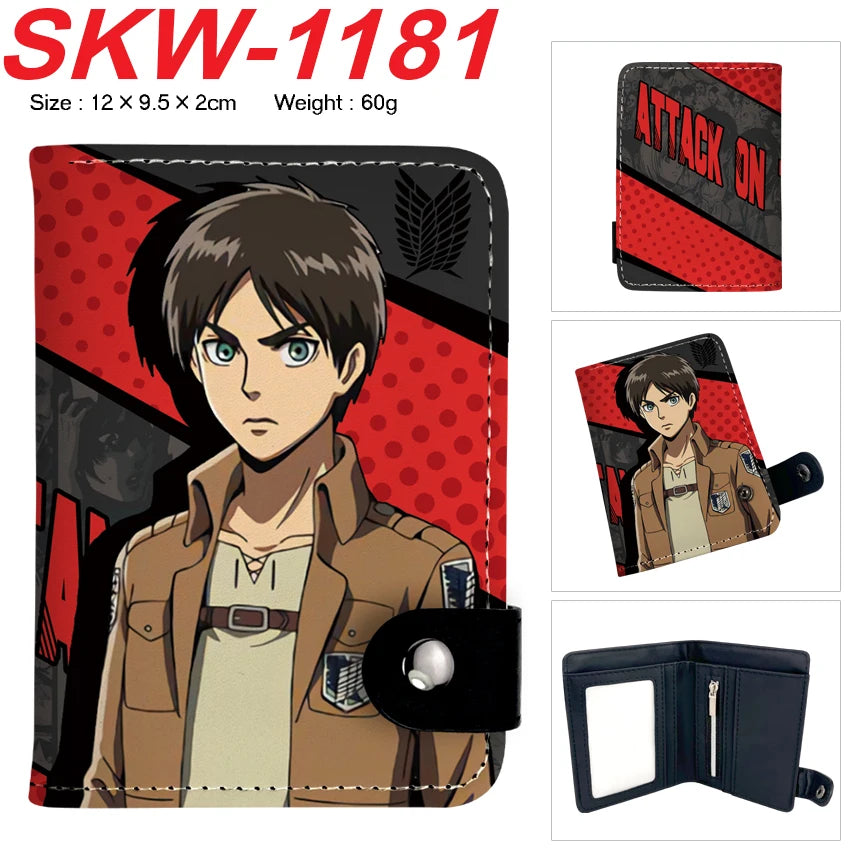 new Attack On Titan Cartoon Anime Short Wallet Vertical style with buttons can hold coins