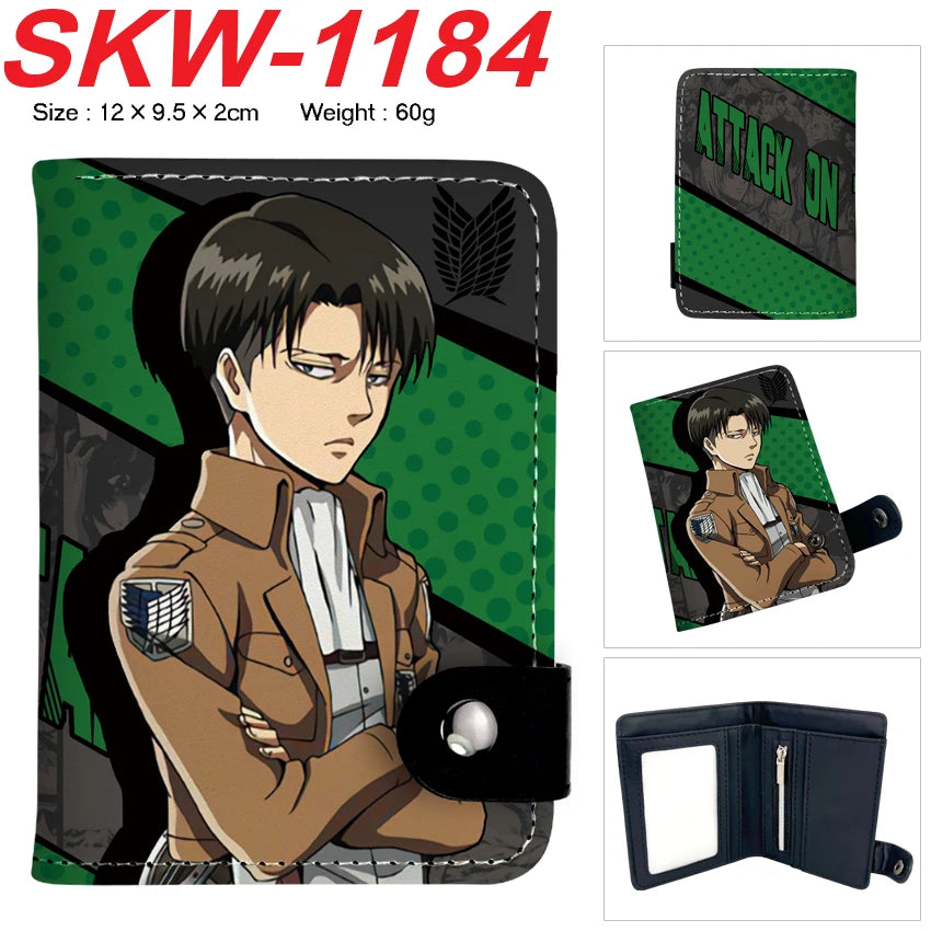 new Attack On Titan Cartoon Anime Short Wallet Vertical style with buttons can hold coins