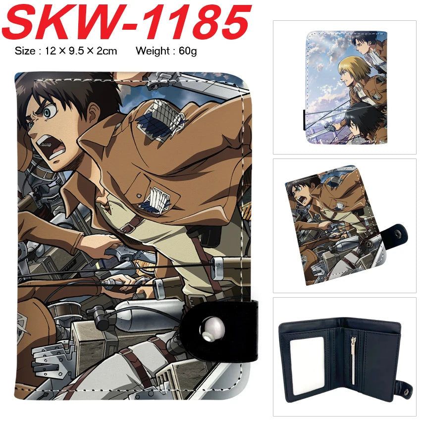 new Attack On Titan Cartoon Anime Short Wallet Vertical style with buttons can hold coins