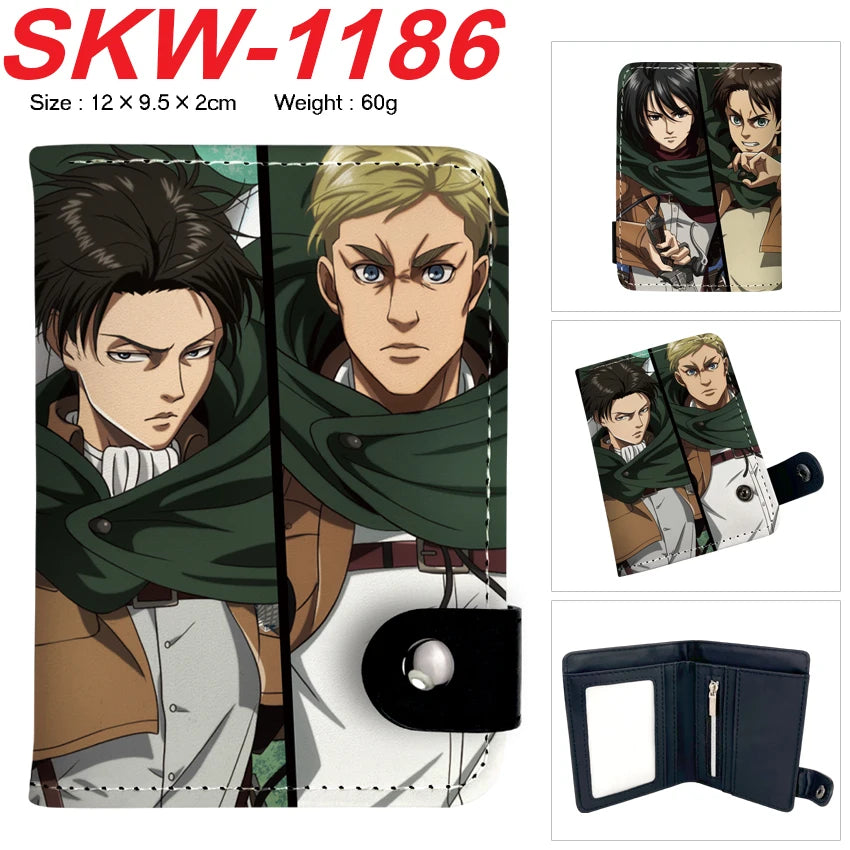 new Attack On Titan Cartoon Anime Short Wallet Vertical style with buttons can hold coins