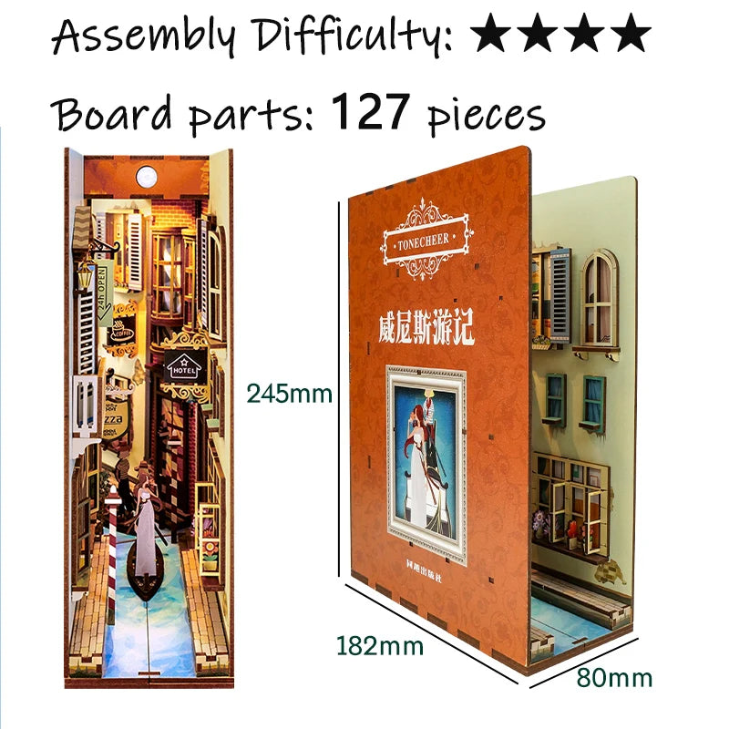 New Diy Wooden Book Nook Shelf Insert Kits Miniature Anime Building Dollhouse Alley Bookends Suitable For Office Home Decoration