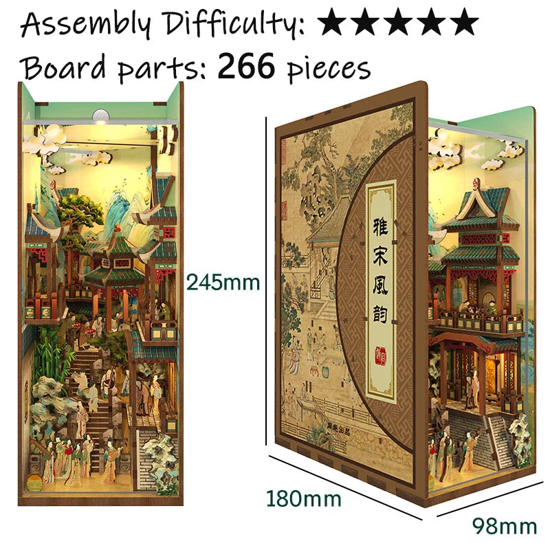 New Diy Wooden Book Nook Shelf Insert Kits Miniature Anime Building Dollhouse Alley Bookends Suitable For Office Home Decoration