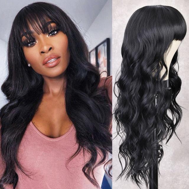 Long Body Wave Black Wig Synthetic Wigs for Black Women Middle Part Brown Red Pink Purple Cosplay Hair Wigs For Black Women Cosplay Wigs For Women