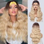Long Body Wave Black Wig Synthetic Wigs for Black Women Middle Part Brown Red Pink Purple Cosplay Hair Wigs For Black Women Cosplay Wigs For Women