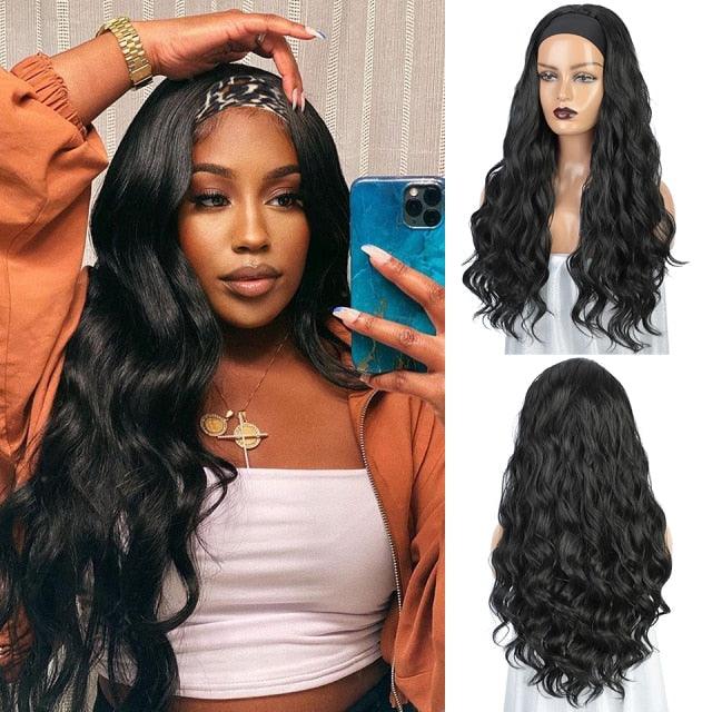 Long Body Wave Black Wig Synthetic Wigs for Black Women Middle Part Brown Red Pink Purple Cosplay Hair Wigs For Black Women Cosplay Wigs For Women