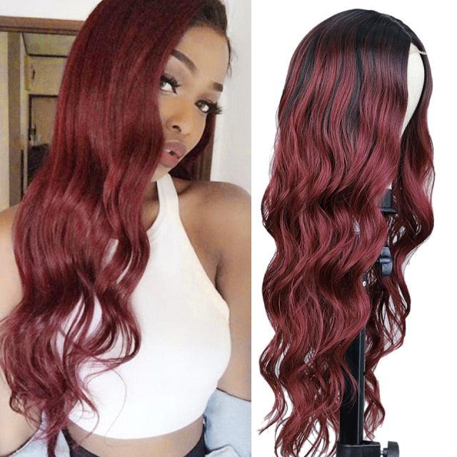 Long Body Wave Black Wig Synthetic Wigs for Black Women Middle Part Brown Red Pink Purple Cosplay Hair Wigs For Black Women Cosplay Wigs For Women