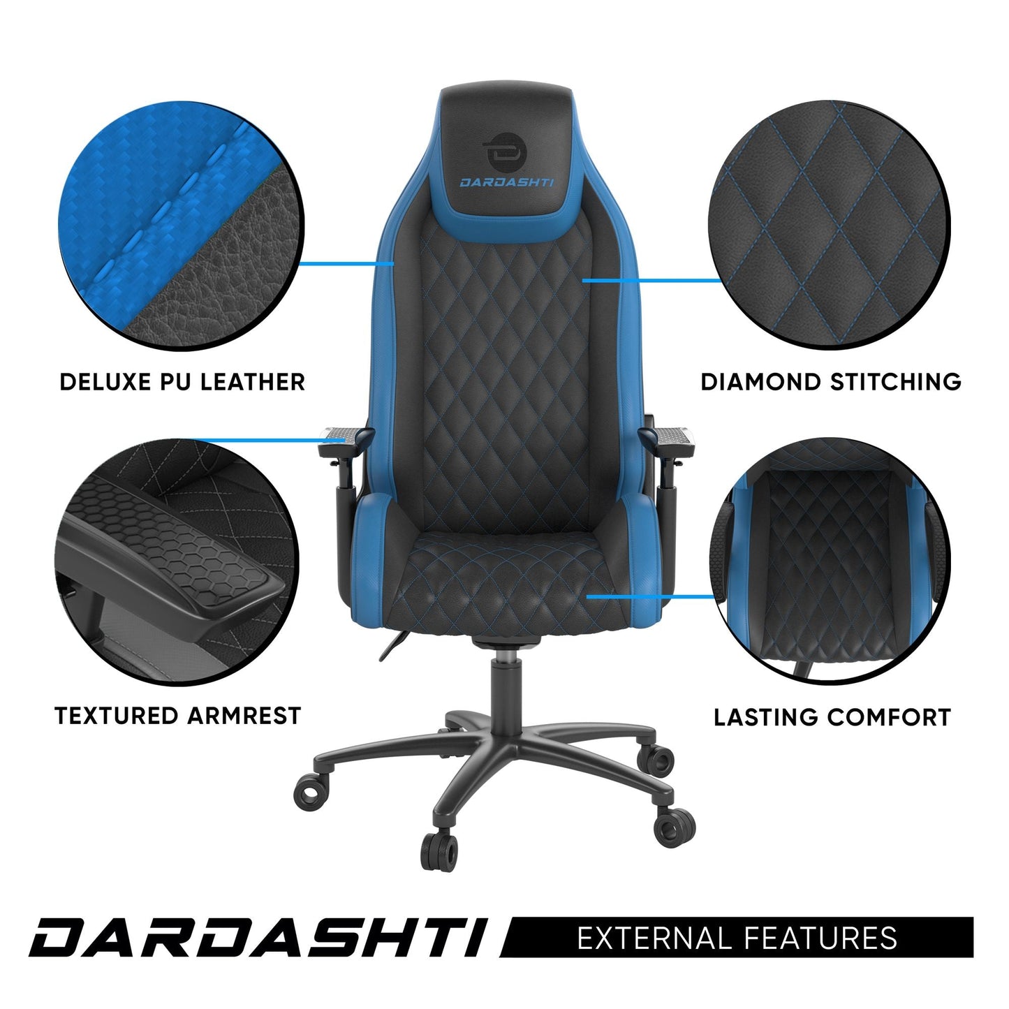 Next-Gen Ergonomic Gaming Chair, 8 Way Adjustable Arm Rest, Multi-Tilt, Steel Frame in Blue