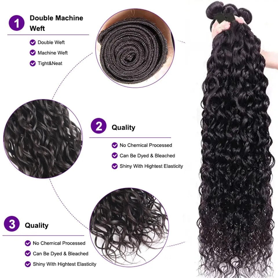 NextFace Brazilian Hair 32 34 inch Water Wave Human Hair Bundles Natural Color Water Wave Hair Bundles Thick Hair Weaves