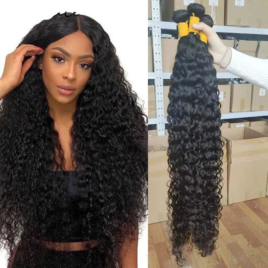 NextFace Brazilian Hair 32 34 inch Water Wave Human Hair Bundles Natural Color Water Wave Hair Bundles Thick Hair Weaves