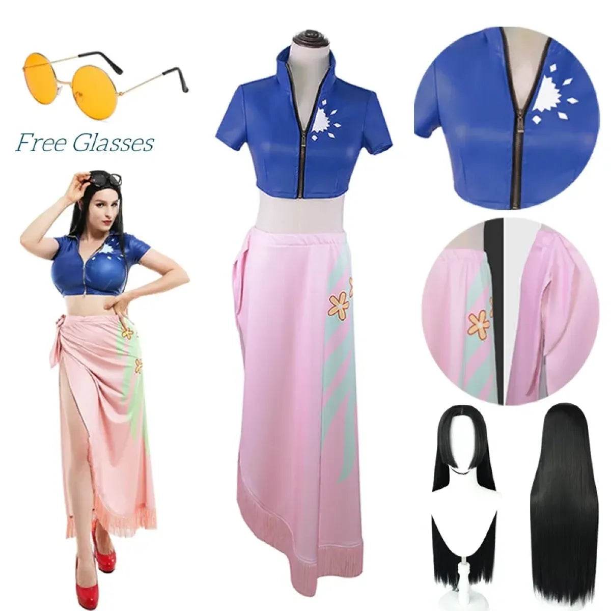 Nico Robin Cosplay Costume – One Piece Top and Skirt Outfit - S / Costume and wig