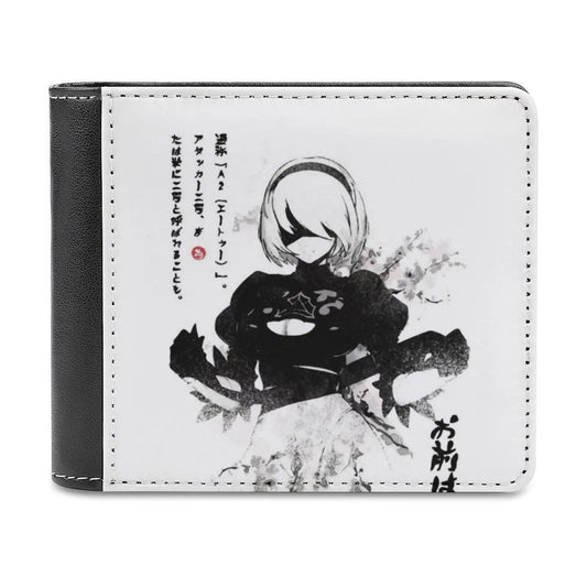 Nier Automata 2B Japan Ink ー _ ー Short Men'S Wallets Credit Card Holder Retro Wallet Male Pu Leather Wallet Nier Automata Nier