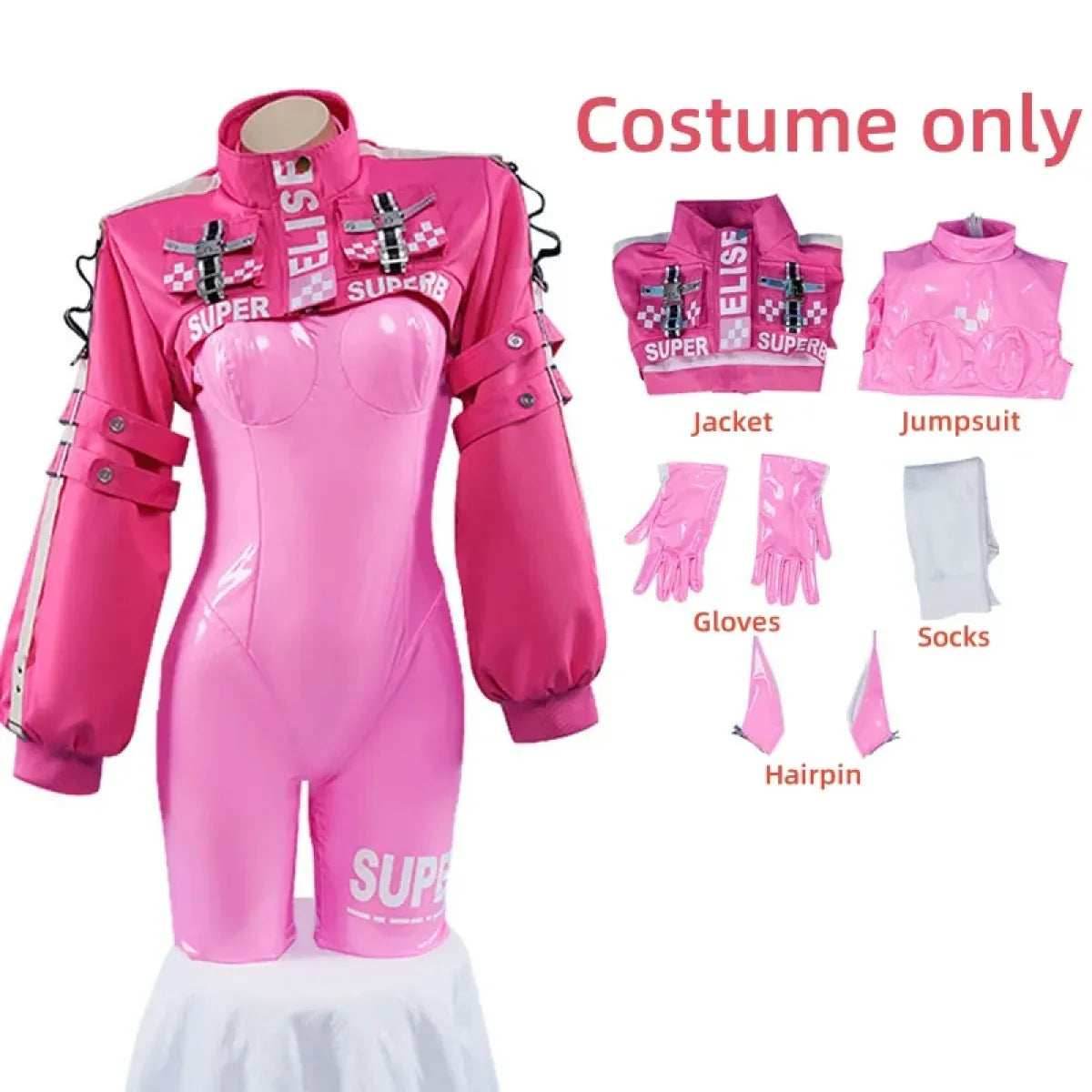 Nikki Alice Cosplay Costume – Pink Bodysuit, Jacket, Wig & Ears Set - Costume Only / S