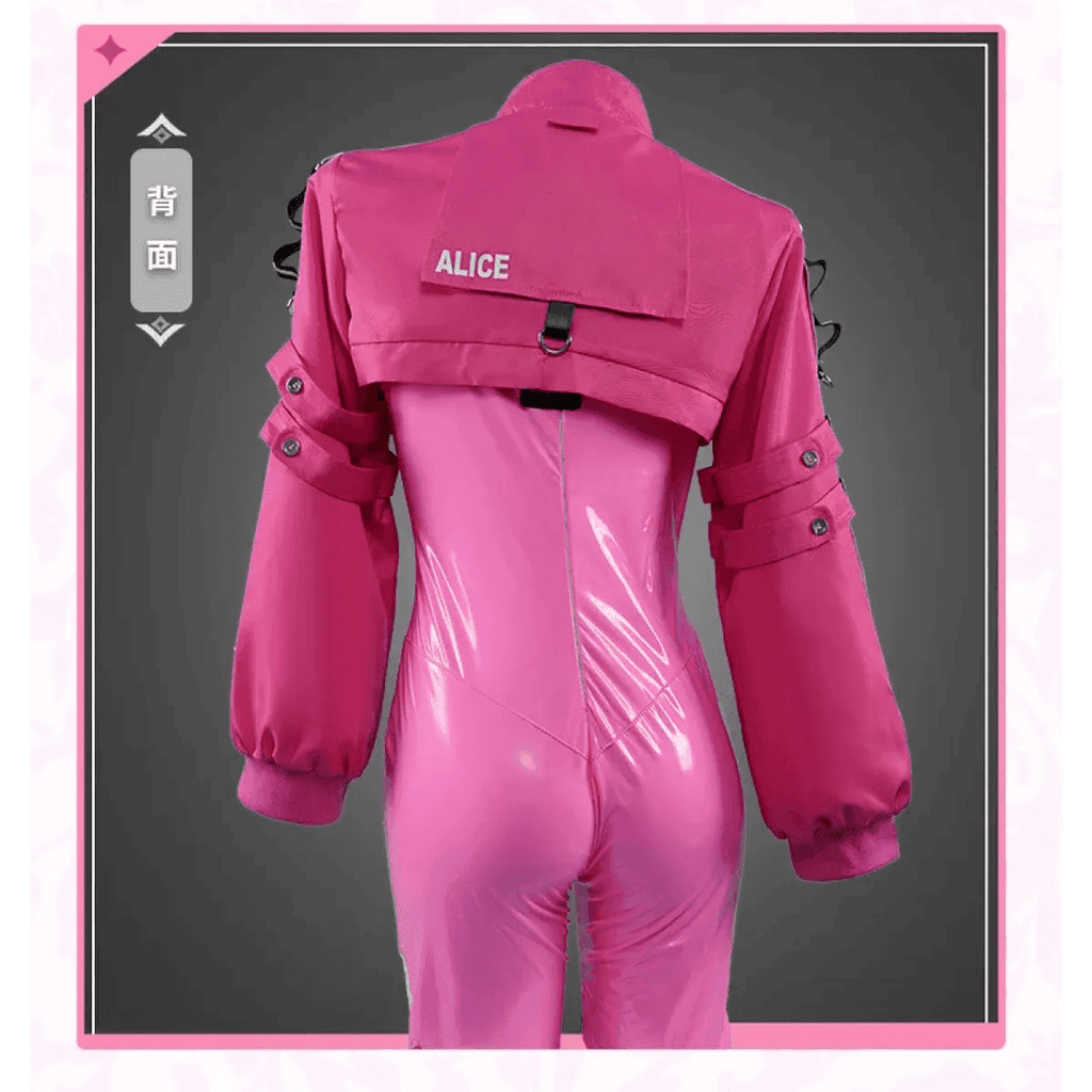Nikki Alice Cosplay Costume – Pink Bodysuit, Jacket, Wig & Ears Set - Costume Only / S