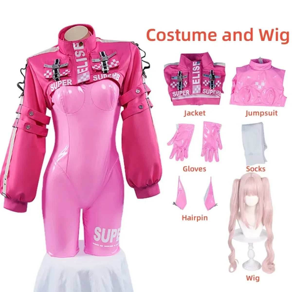 Nikki Alice Cosplay Costume – Pink Bodysuit, Jacket, Wig & Ears Set - Costume and wig / S