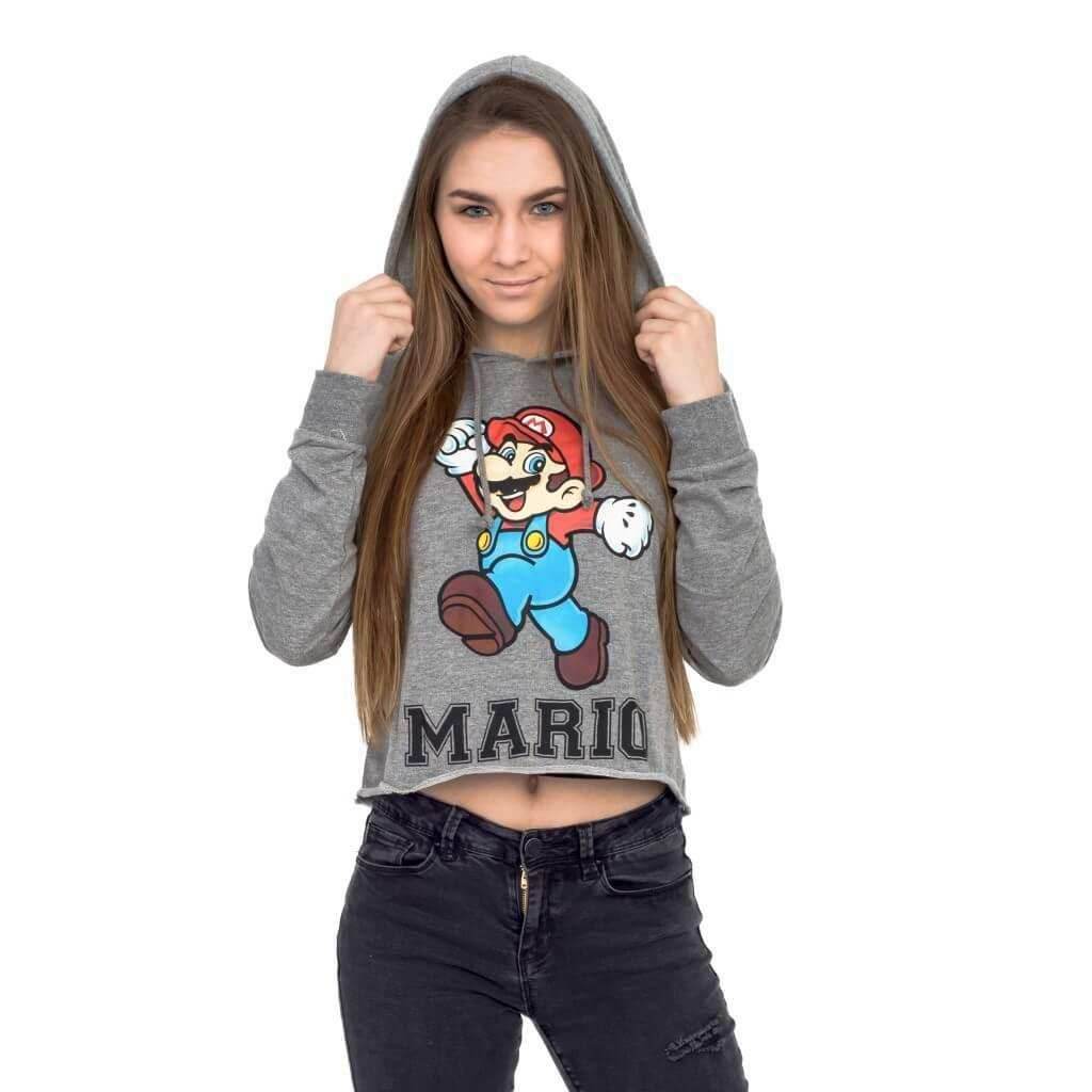 Nintendo Mario #1 Ladies Raw Edge Cropped Sweatshirt Hoodie - S