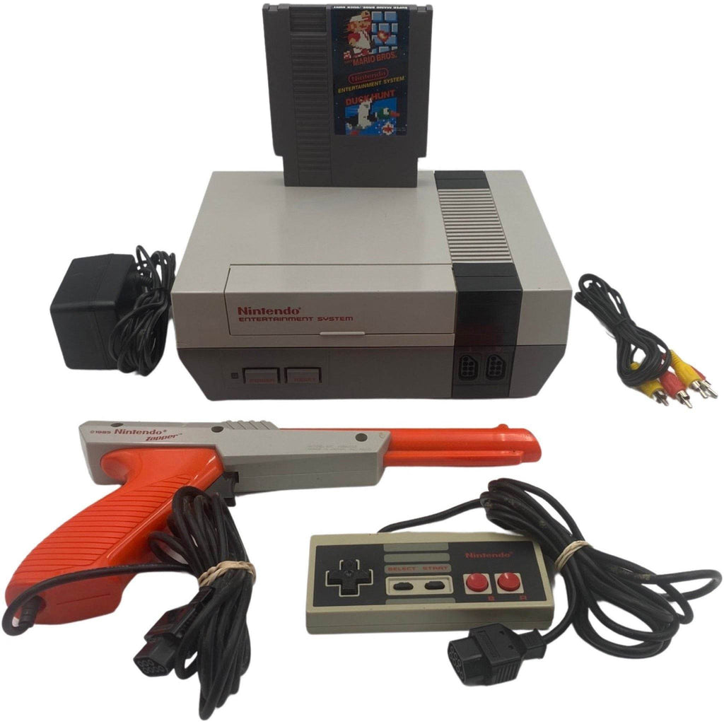 Nintendo NES Action Set Console & Game - Orange Gun Controller & 2 Controllers - Good Condition