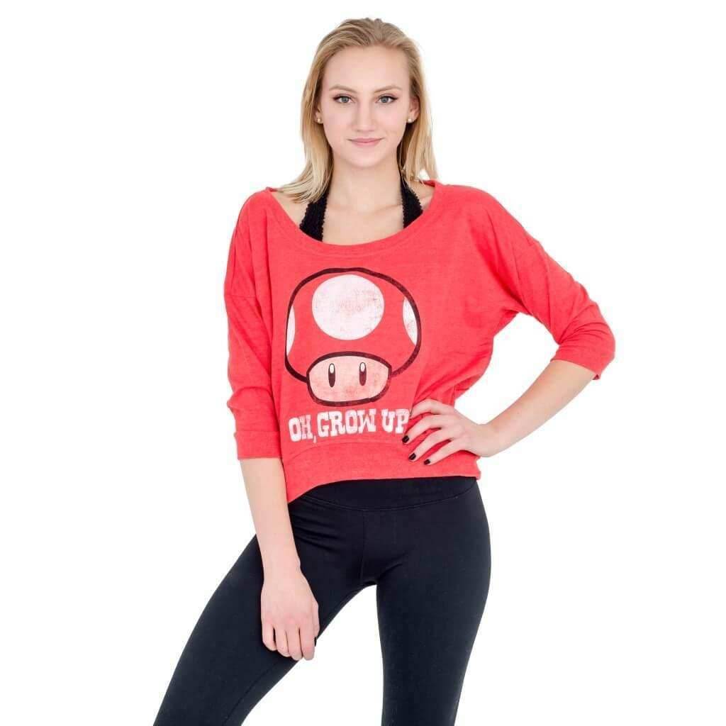 Nintendo Oh, Grow Up Mushroom Heathered Cropped Sweatshirt - S