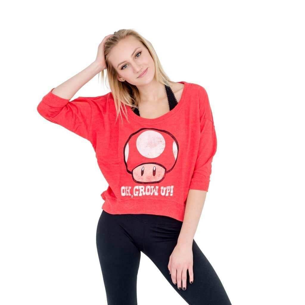 Nintendo Oh, Grow Up Mushroom Heathered Cropped Sweatshirt - S