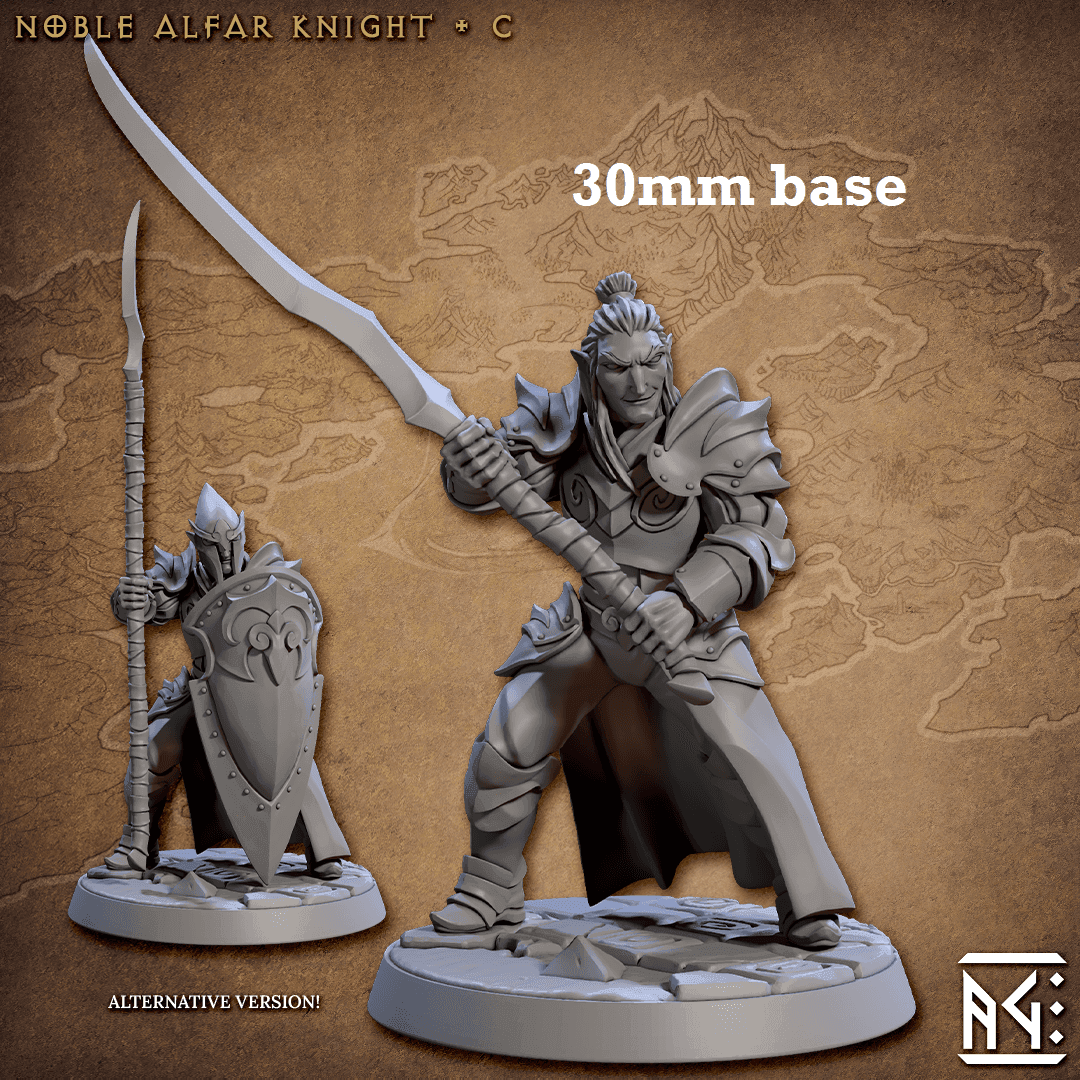 Noble Alfar Knight: Sculpt C (Male High Elf Soldier) - No Helmet / Two-Handed Greatblade