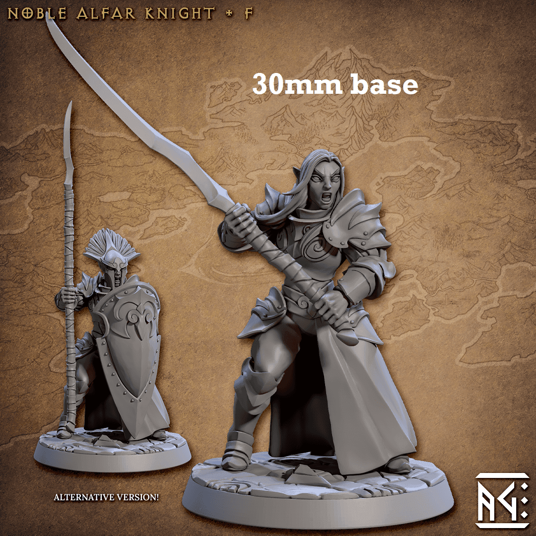 Noble Alfar Knight: Sculpt F (Female High Elf Soldier) - No Helmet / Two-Handed Greatblade