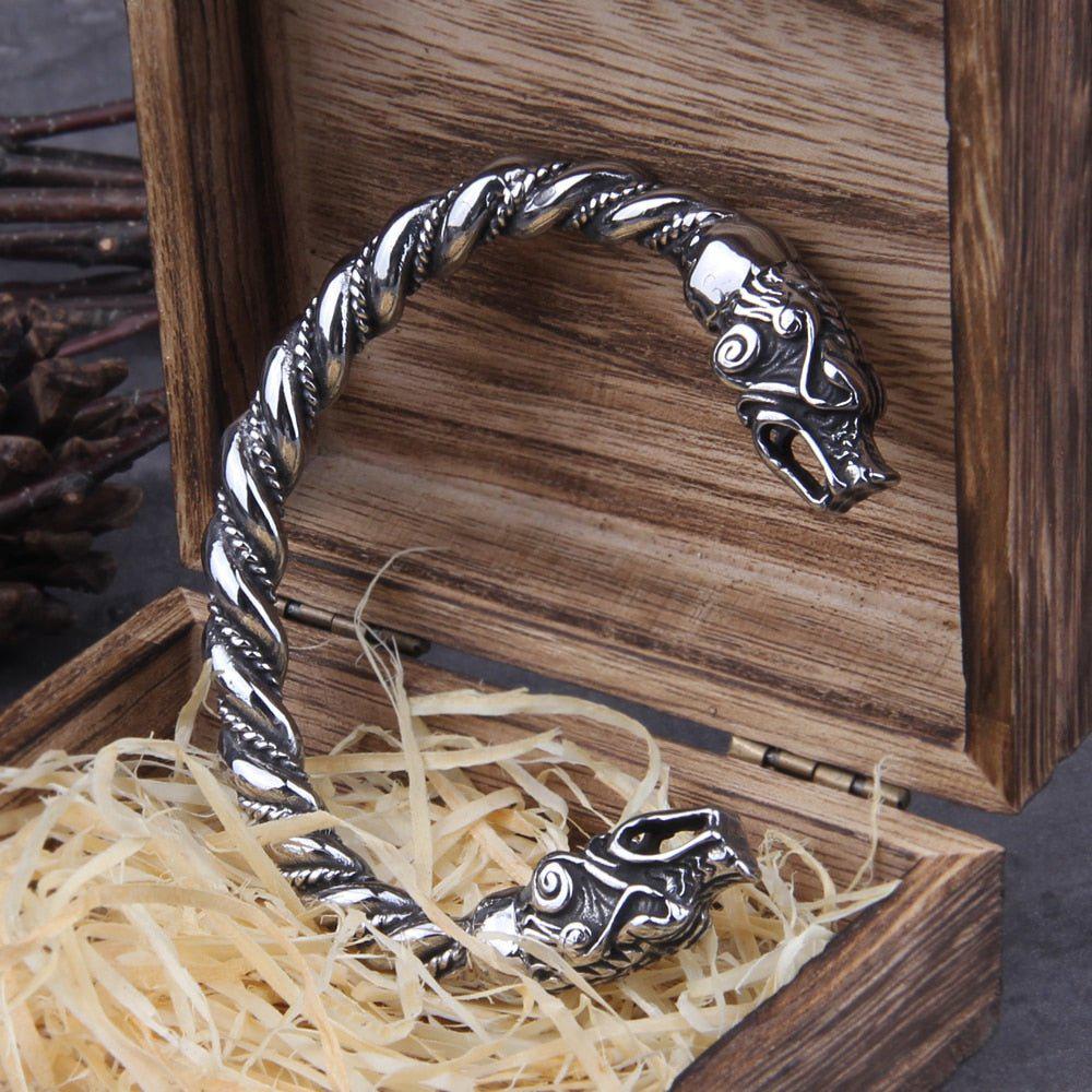 Bracelet Torc en acier torsadé ours nordique