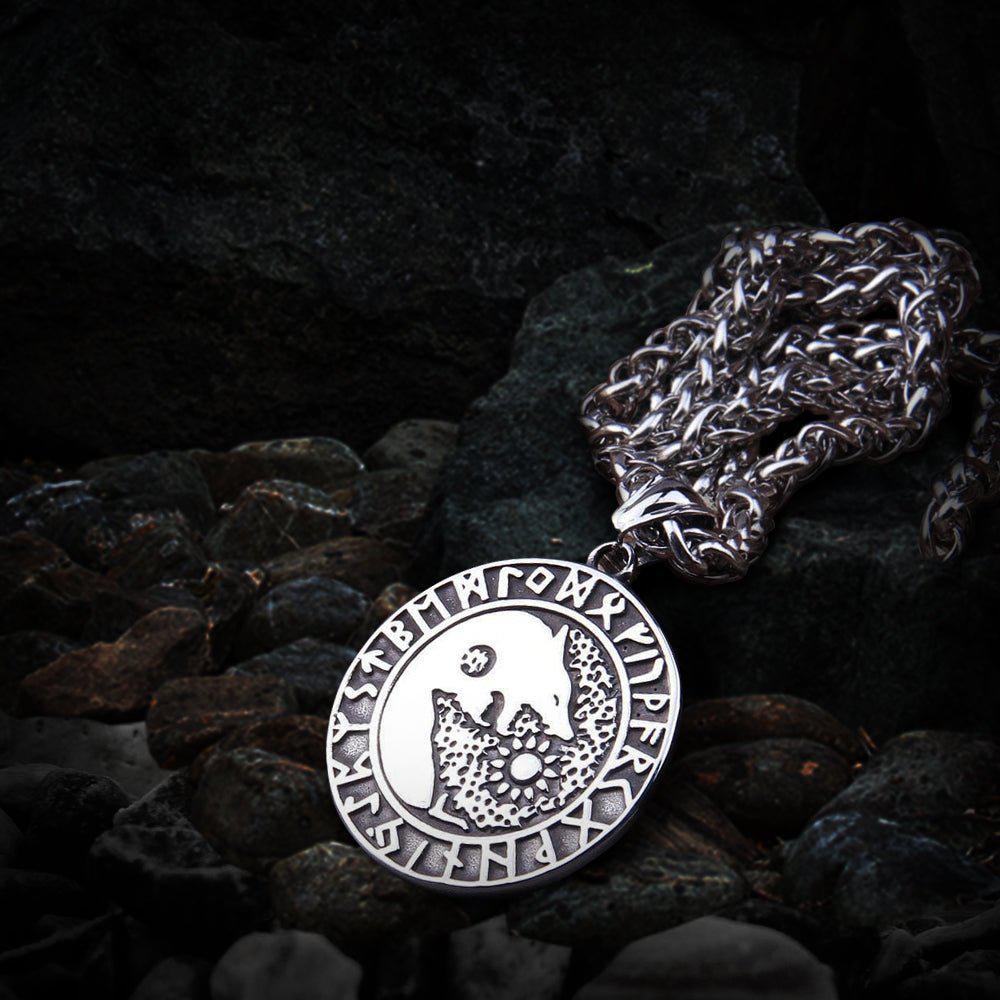 Loups de Ragnarok Rune Talisman Hati &amp;Skoll Pendentif | Bijoux nordiques en acier