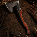 Norse Engraved Camping Axe – 1095 Carbon Steel & Rosewood Handle