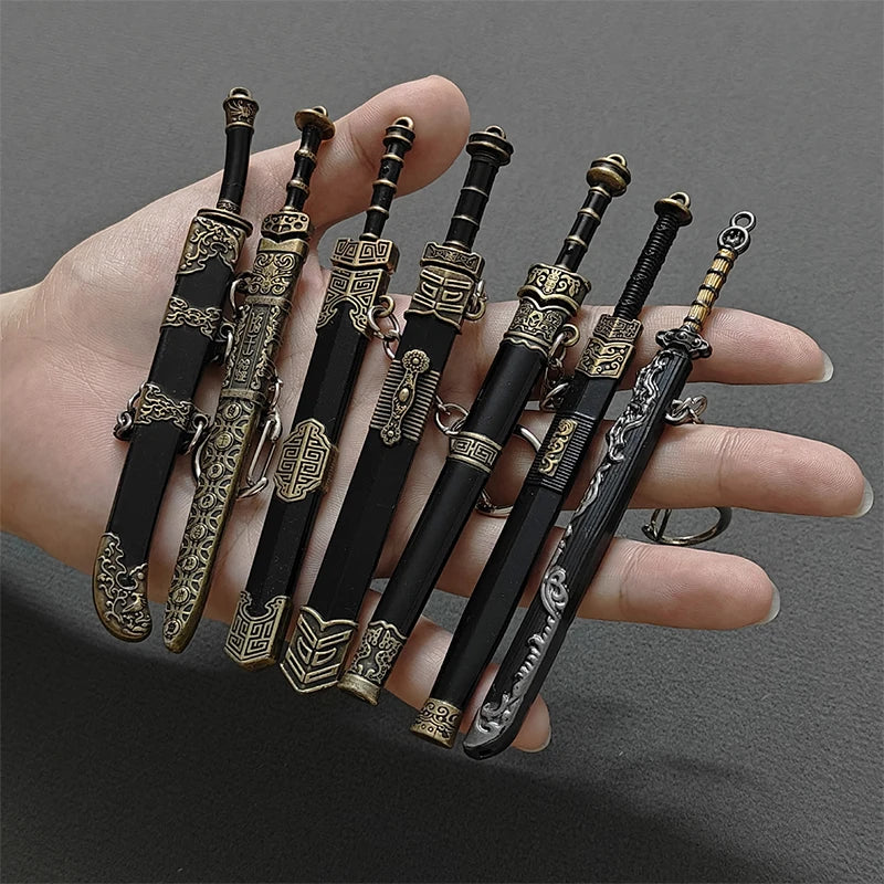 Novelty Mini Sword Shape Pendant Keychain Creative Weapon Model Toy Key Ring Fashion Backpack Decoration Accessories Gifts