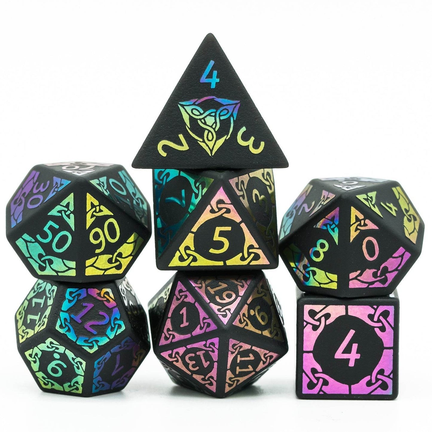 Obsidian With Rainbow Font Gemstone Dice Set - 