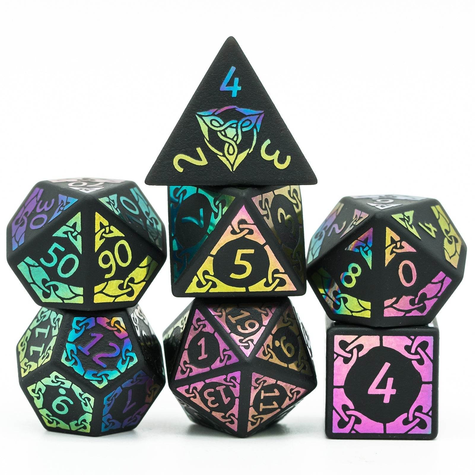 Obsidian With Rainbow Font Gemstone Dice Set - 