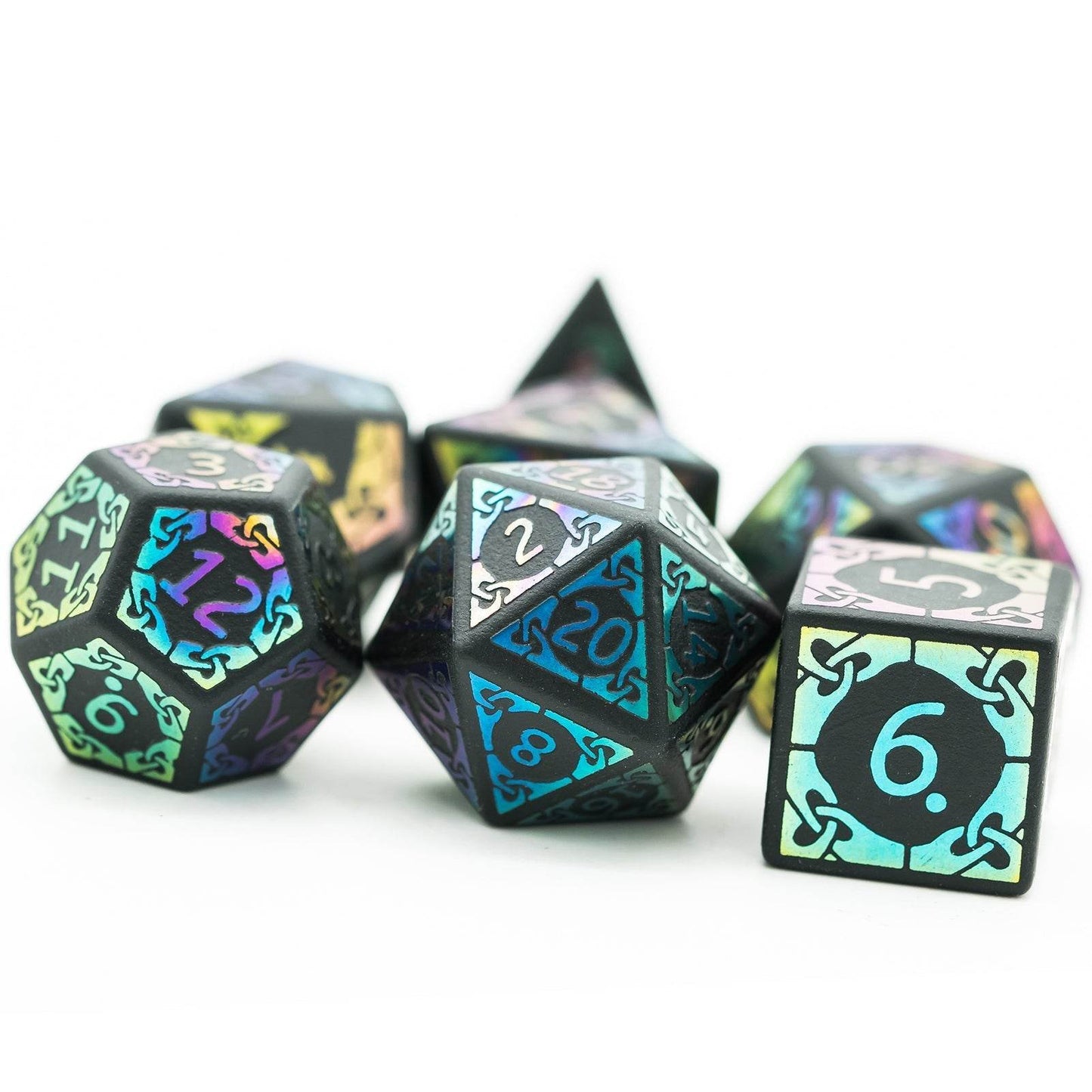 Obsidian With Rainbow Font Gemstone Dice Set - 
