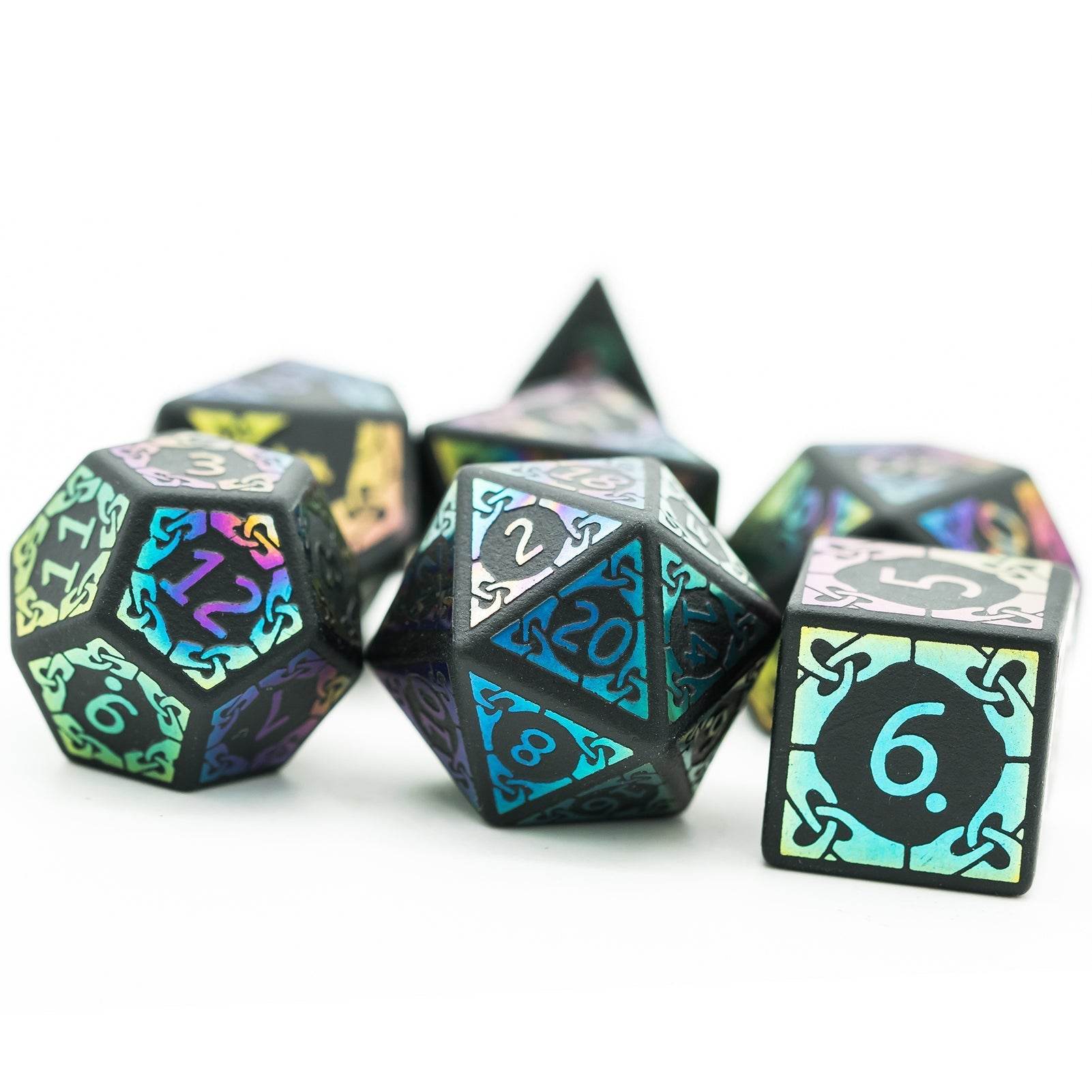 Obsidian With Rainbow Font Gemstone Dice Set - 