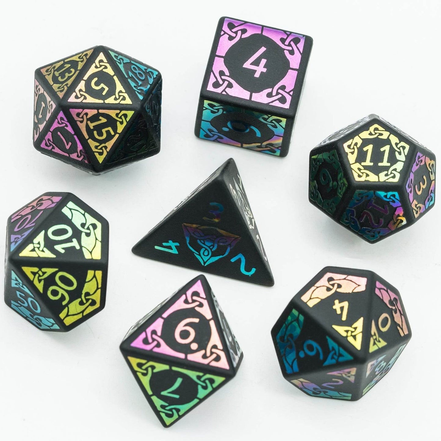 Obsidian With Rainbow Font Gemstone Dice Set - 